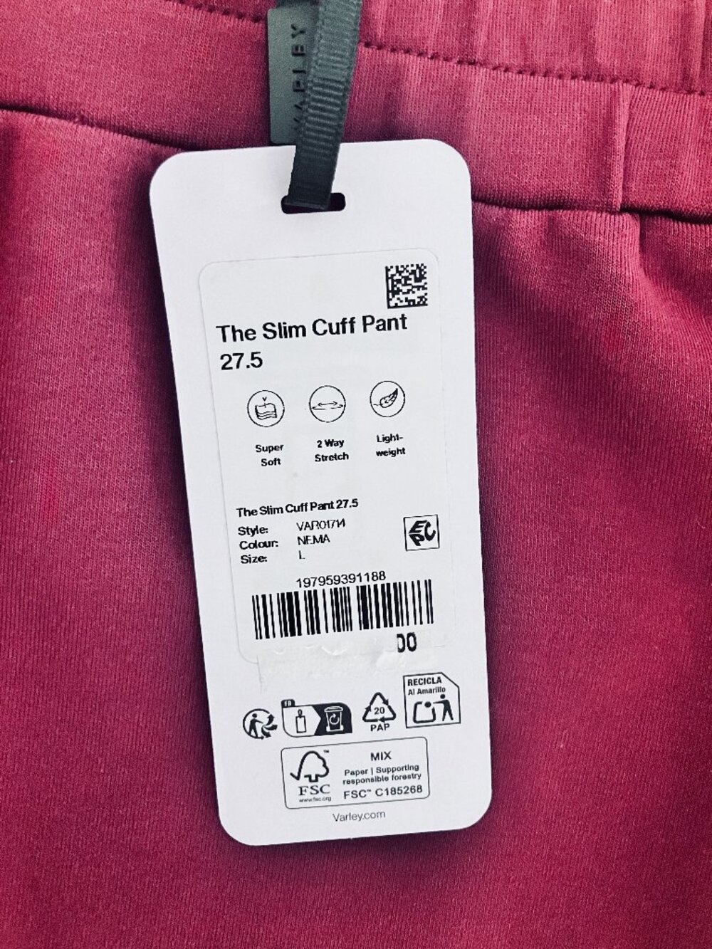 Varley Slim Cuff Pants 27.5 DoubleSoft Maroon Size L NEW - Picture 3 of 12